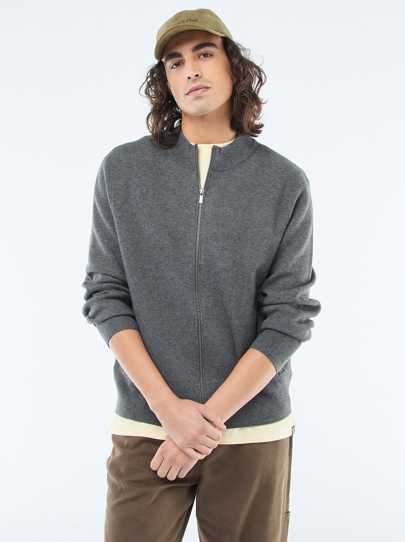Gilet chaud zippé à col montant Gris - Kiabi