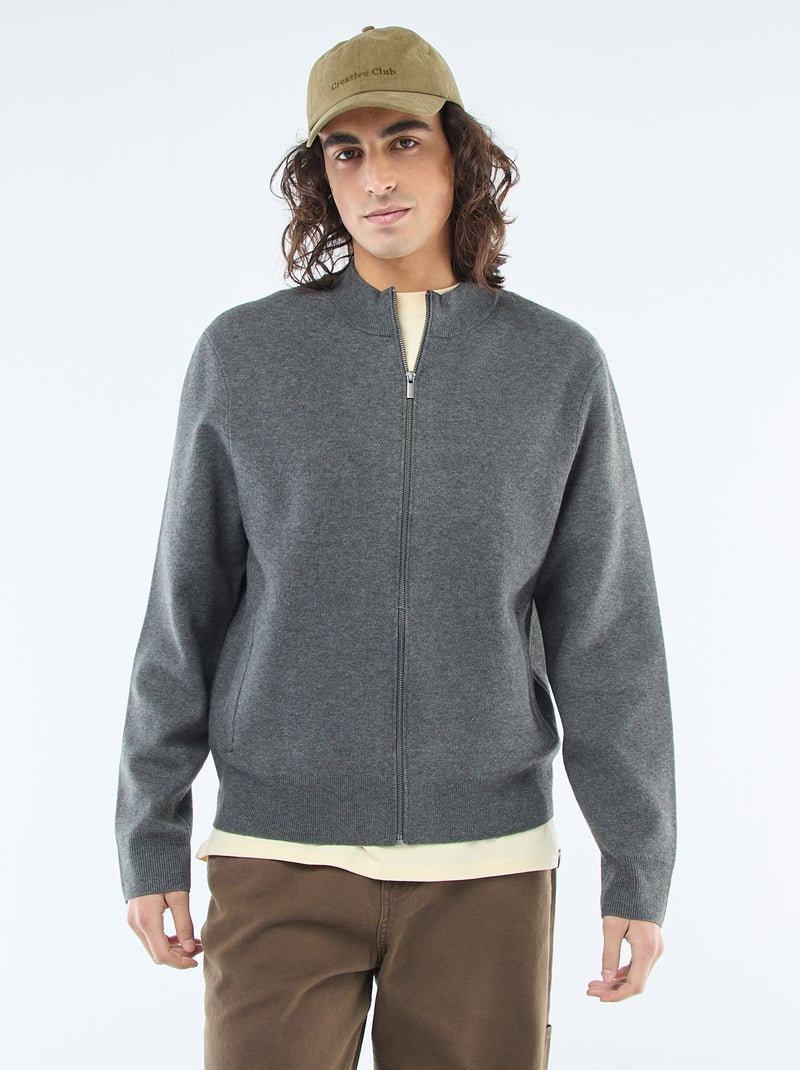 Gilet chaud zippé à col montant Gris - Kiabi