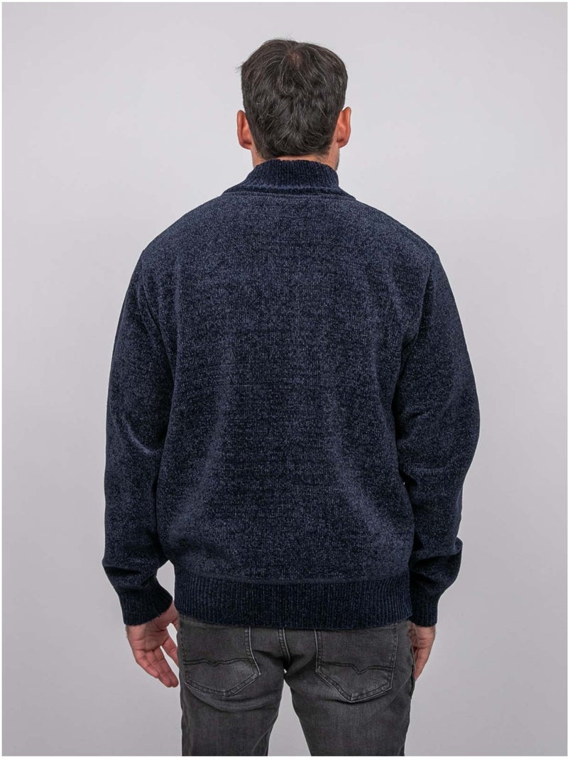Gilet chenille zippé col montant limago Bleu marine - Kiabi