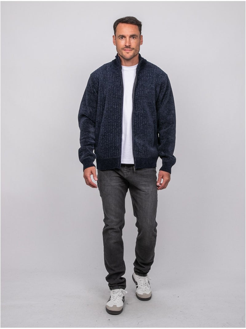Gilet chenille zippé col montant limago Bleu marine - Kiabi