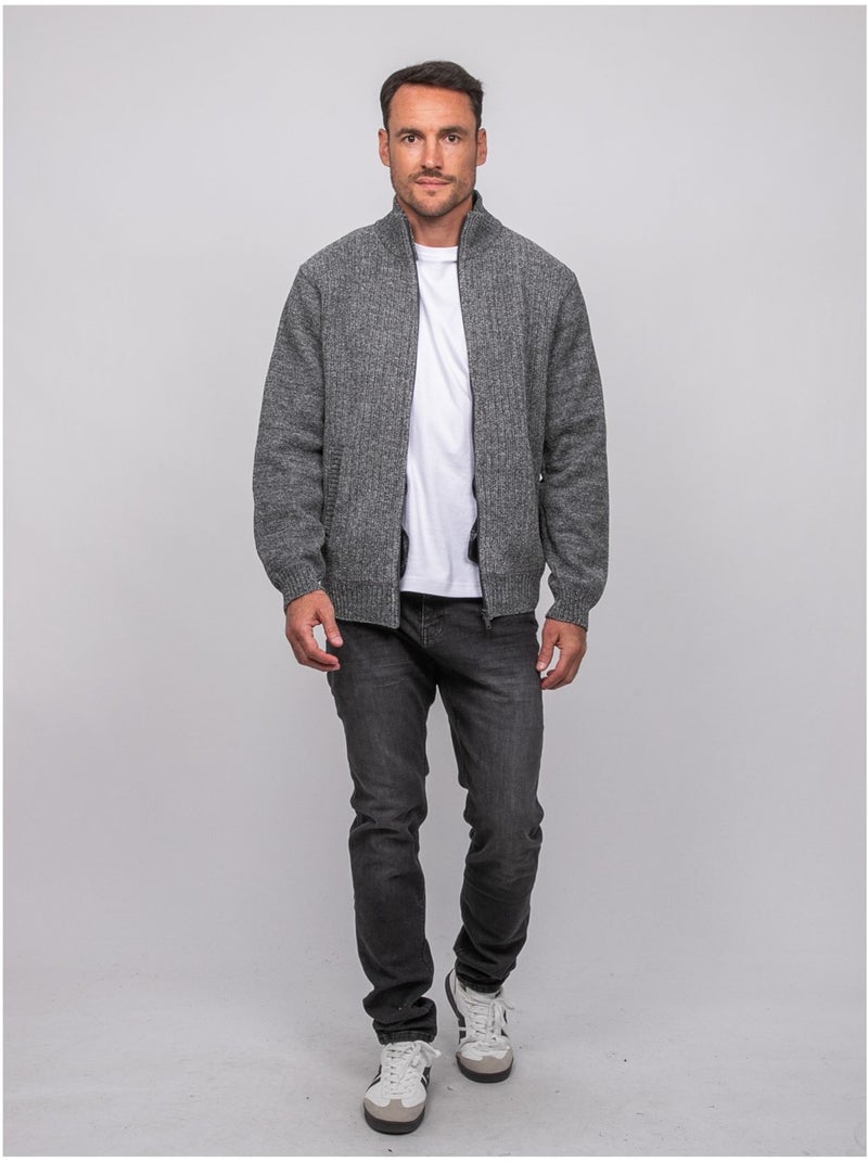 Gilet chenille zippé col montant limago Gris - Kiabi