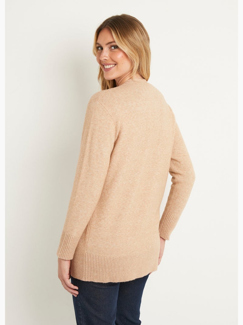 Gilet chiné long bord à bord avec laine Beige - Kiabi