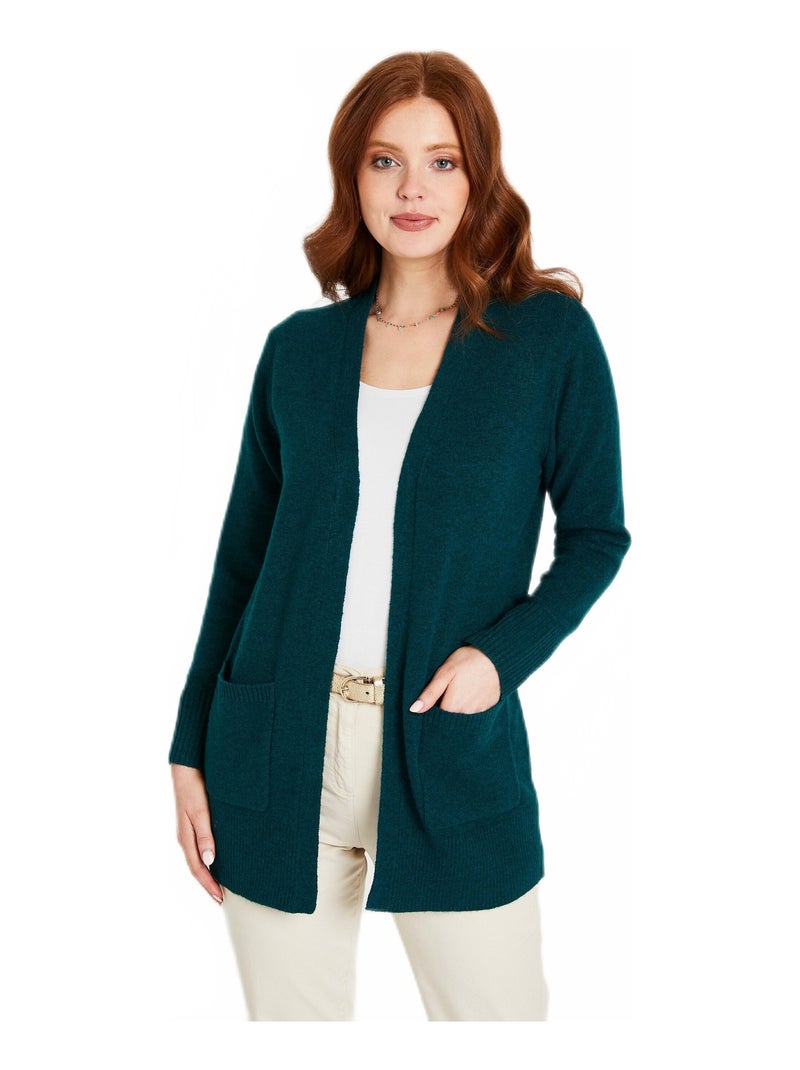 Gilet chiné long bord à bord avec laine Bleu canard - Kiabi