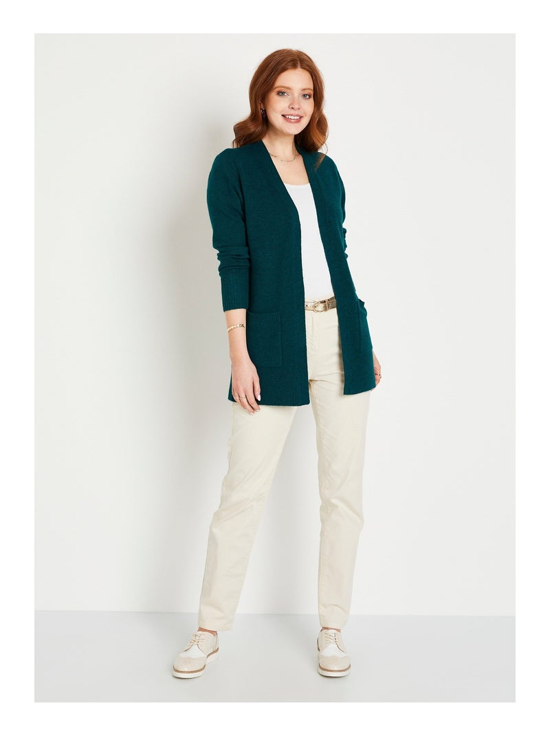 Gilet chiné long bord à bord avec laine Bleu canard - Kiabi