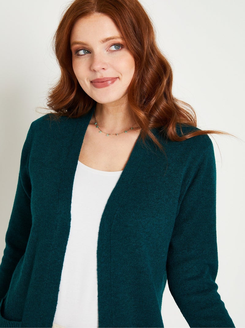 Gilet chiné long bord à bord avec laine Bleu canard - Kiabi