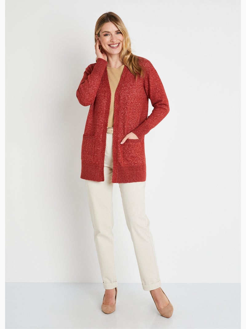 Gilet chiné long bord à bord avec laine Brique - Kiabi