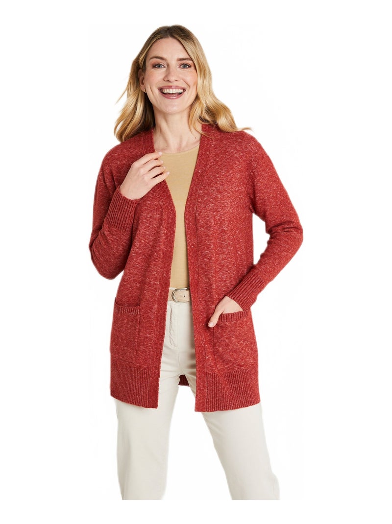 Gilet chiné long bord à bord avec laine Rouge brique - Kiabi