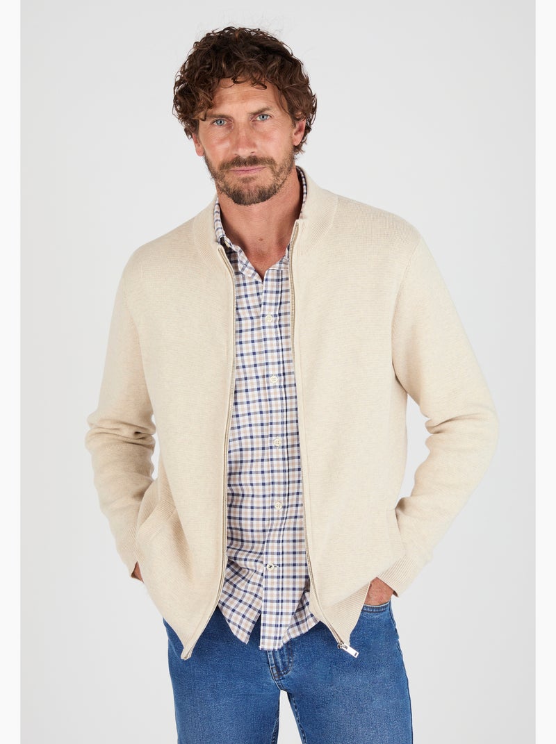 Gilet chiné zippé col montant - Damart Marron - Kiabi