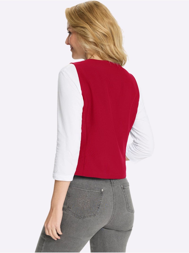 Gilet cintré à boutons et col v avec application décorative - taille standard - moda vilona Rouge - Kiabi