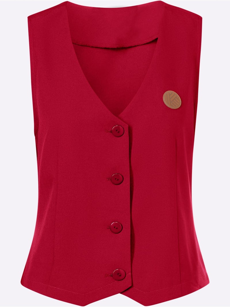 Gilet cintré à boutons et col v avec application décorative - taille standard - moda vilona Rouge - Kiabi