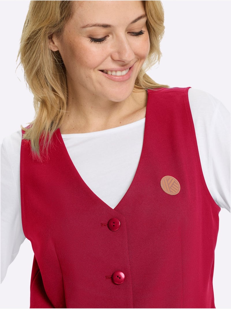 Gilet cintré à boutons et col v avec application décorative - taille standard - moda vilona Rouge - Kiabi