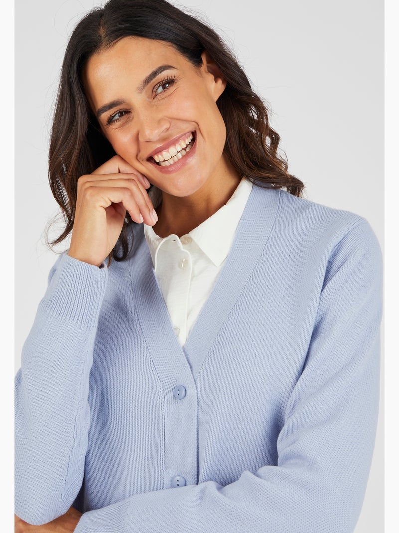 Gilet classique maille jersey  - Damart Bleu clair - Kiabi