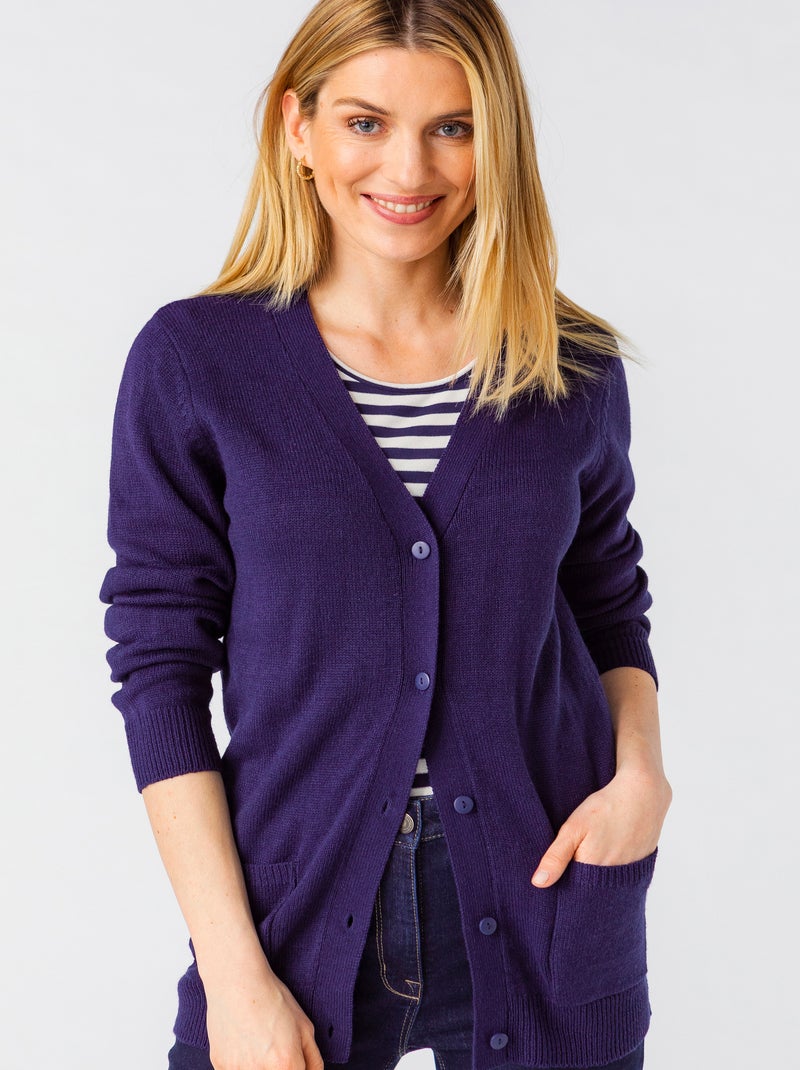 Gilet classique maille jersey  - Damart Violet foncé - Kiabi