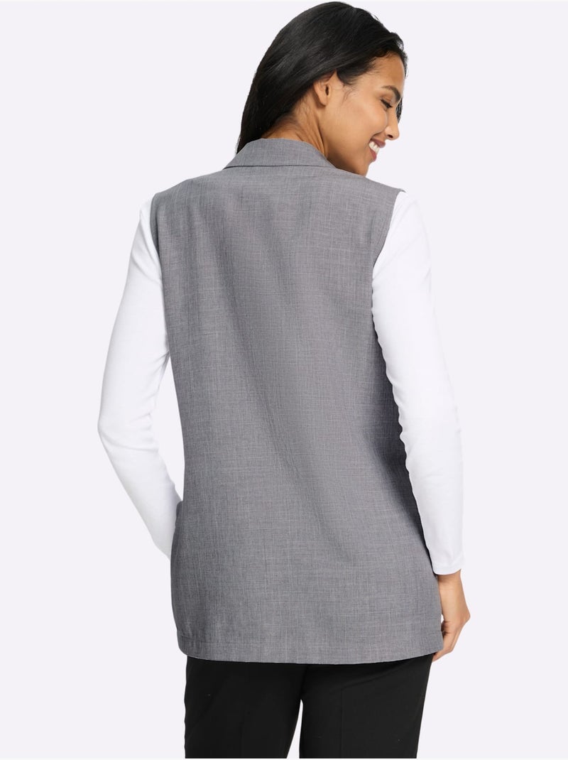 Gilet Col à Revers à Effet Affinant - Taille Standard - Moda Vilona Gris chiné - Kiabi