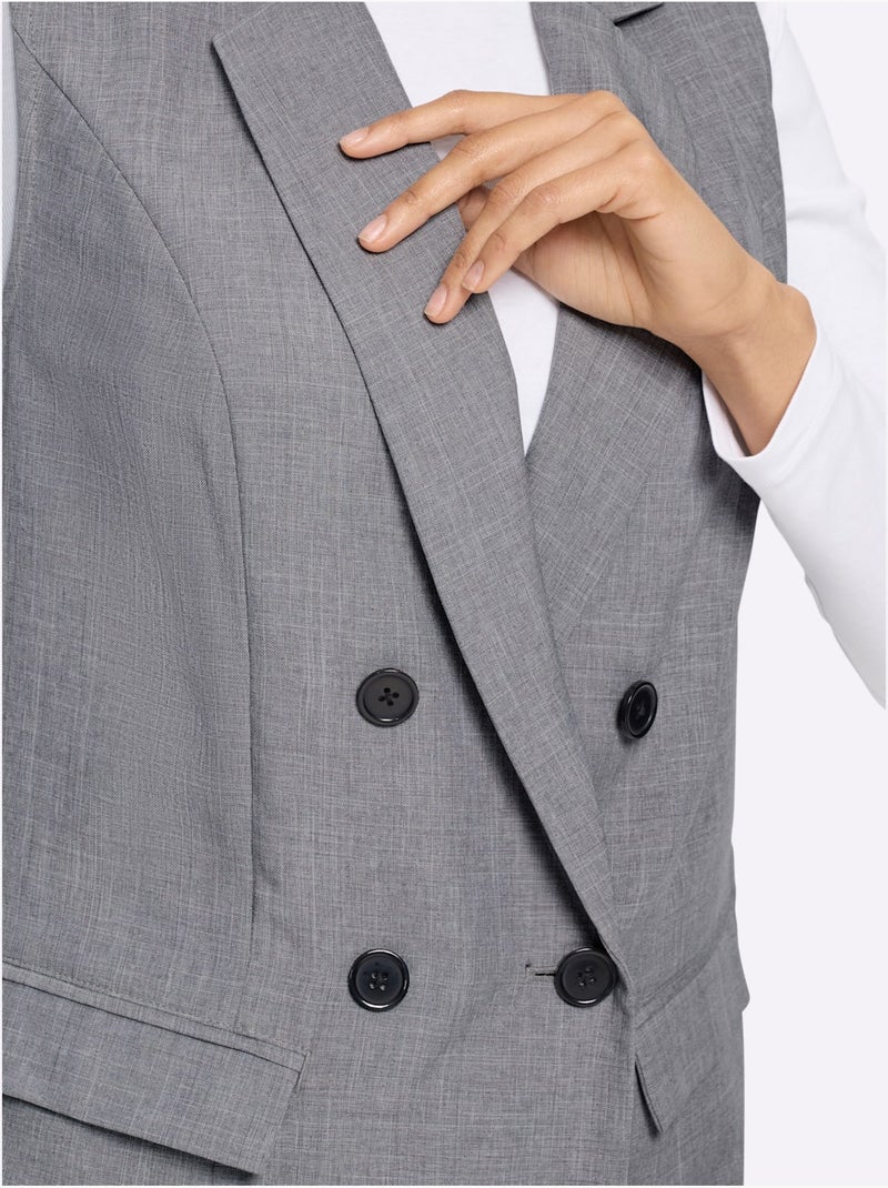 Gilet Col à Revers à Effet Affinant - Taille Standard - Moda Vilona Gris chiné - Kiabi