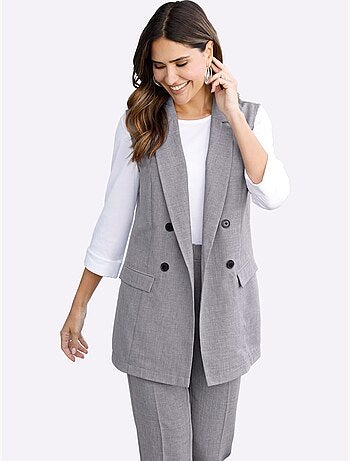 Gilet Col à Revers à Effet Affinant - Taille Standard - Moda Vilona