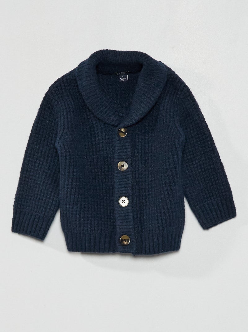 Gilet col châle en maille bleu marine - Kiabi