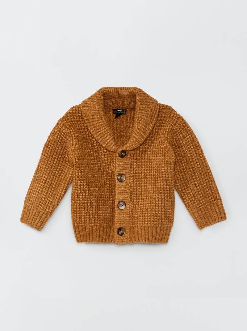 Gilet col châle en maille Camel - Kiabi