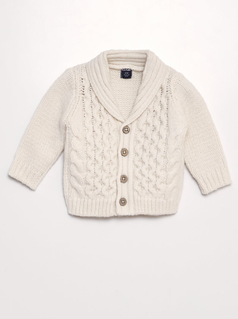 Gilet col châle en maille tricot Blanc - Kiabi