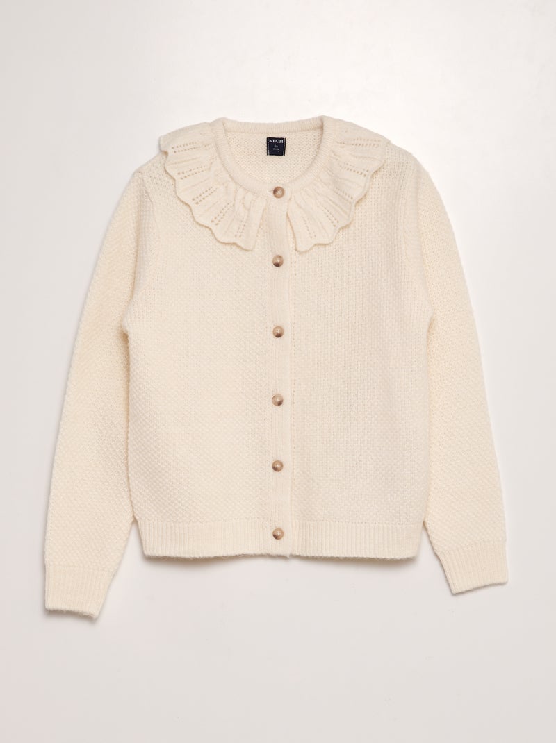Gilet col claudine en maille tricot Blanc - Kiabi