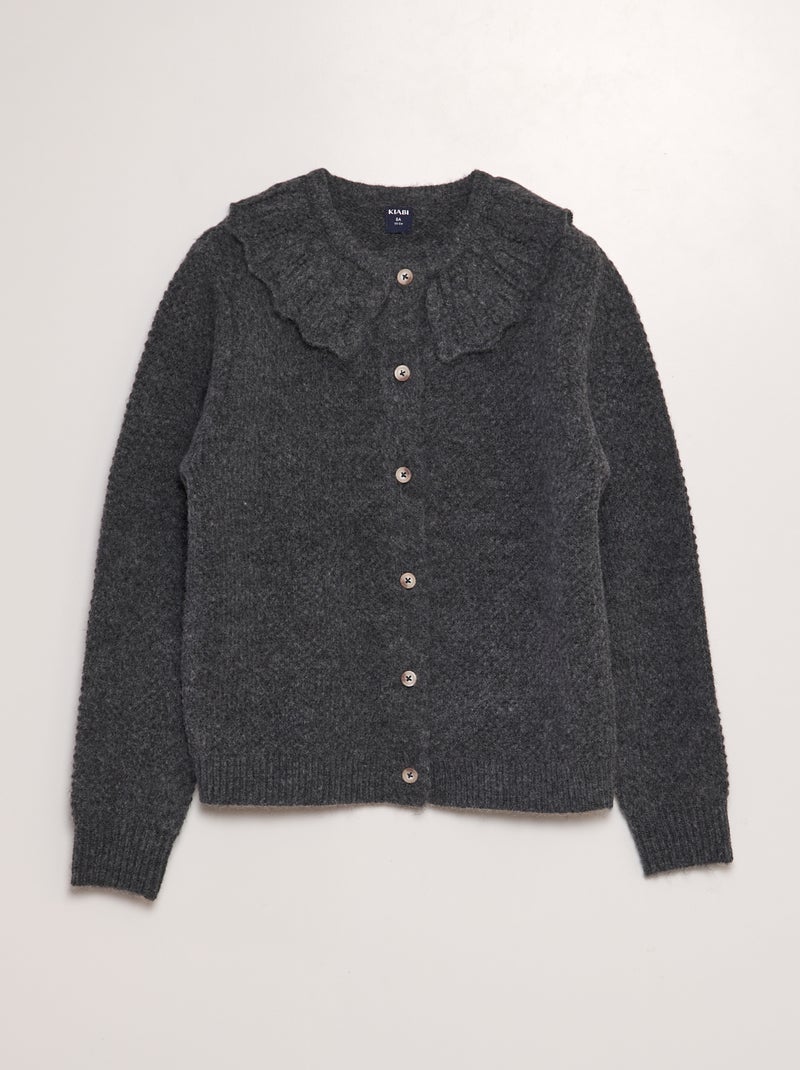 Gilet col claudine en maille tricot Gris - Kiabi