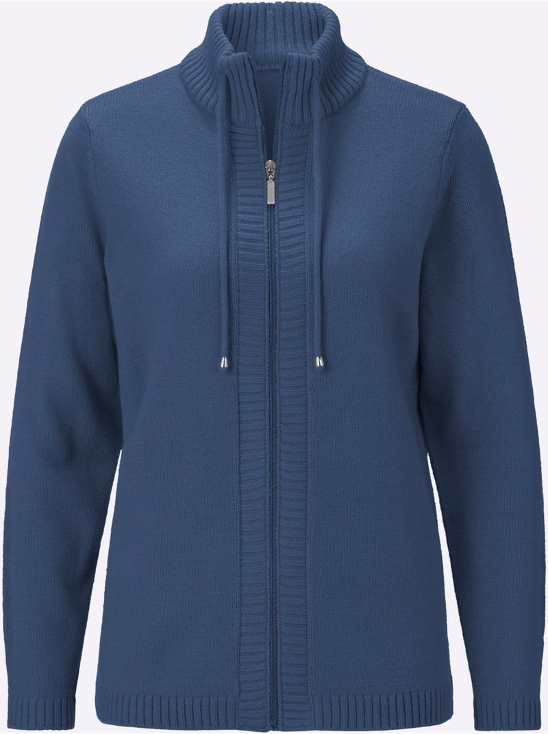 Gilet col montant à coulisse - taille standard - moda vilona Bleu jean - Kiabi