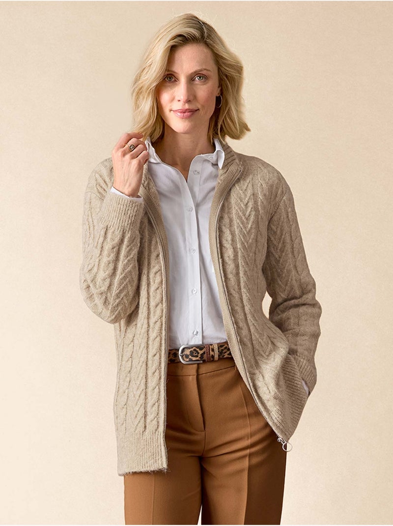 Gilet col montant zippé avec laine - daxon Beige - Kiabi