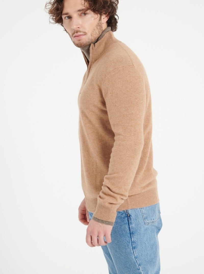 Gilet col montant zippé homme 100% cachemire - LUKE 10 Camel - Kiabi
