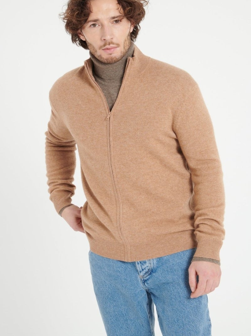 Gilet col montant zippé homme 100% cachemire - LUKE 10 Camel - Kiabi