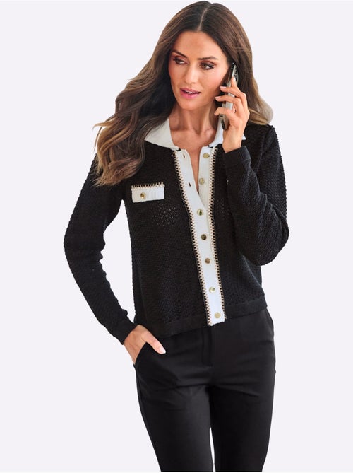 Gilet Col Polo Contrasté - Taille Standard - Helline - Kiabi Gilet Col Polo Contrasté - Taille Standard - Helline - Kiabi