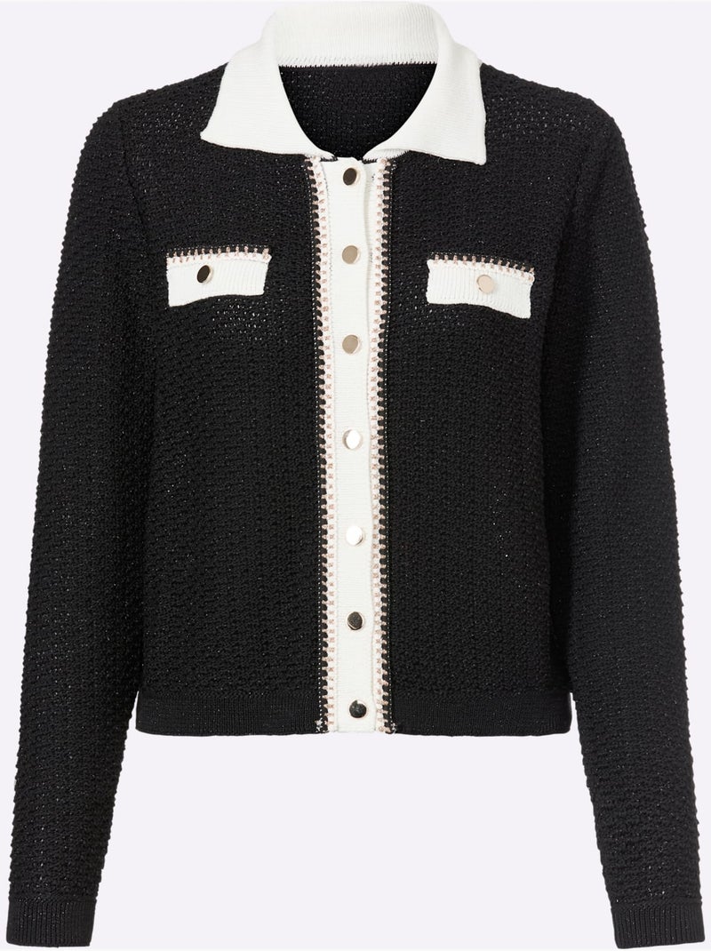 Gilet Col Polo Contrasté - Taille Standard - Helline Noir Beige - Kiabi