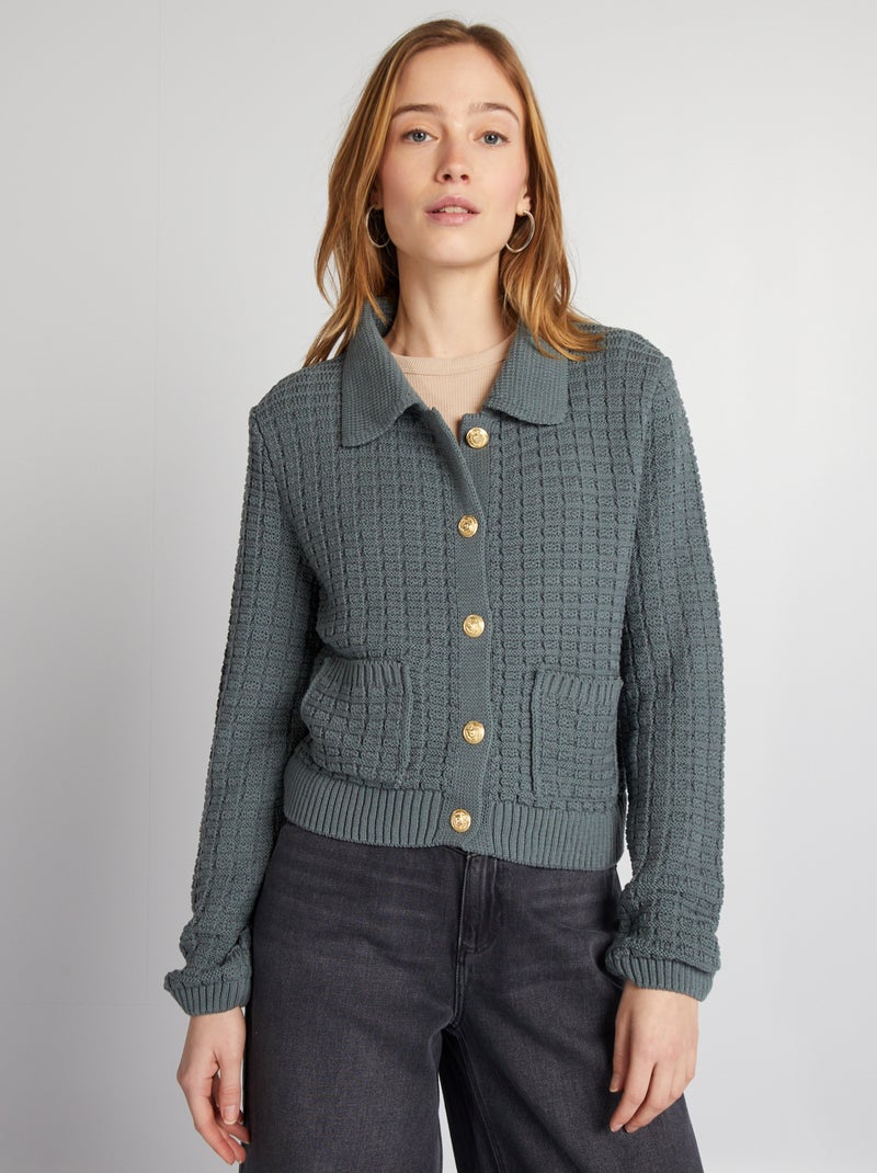 Gilet col polo Gris - Kiabi