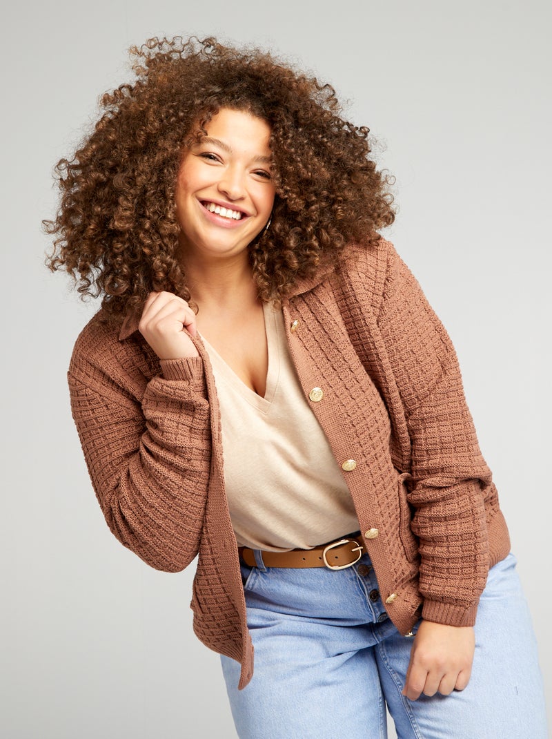 Gilet col polo Marron - Kiabi