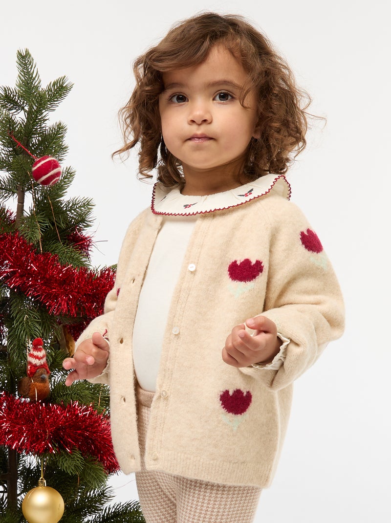 Gilet col rond à fleur Rouge - Kiabi