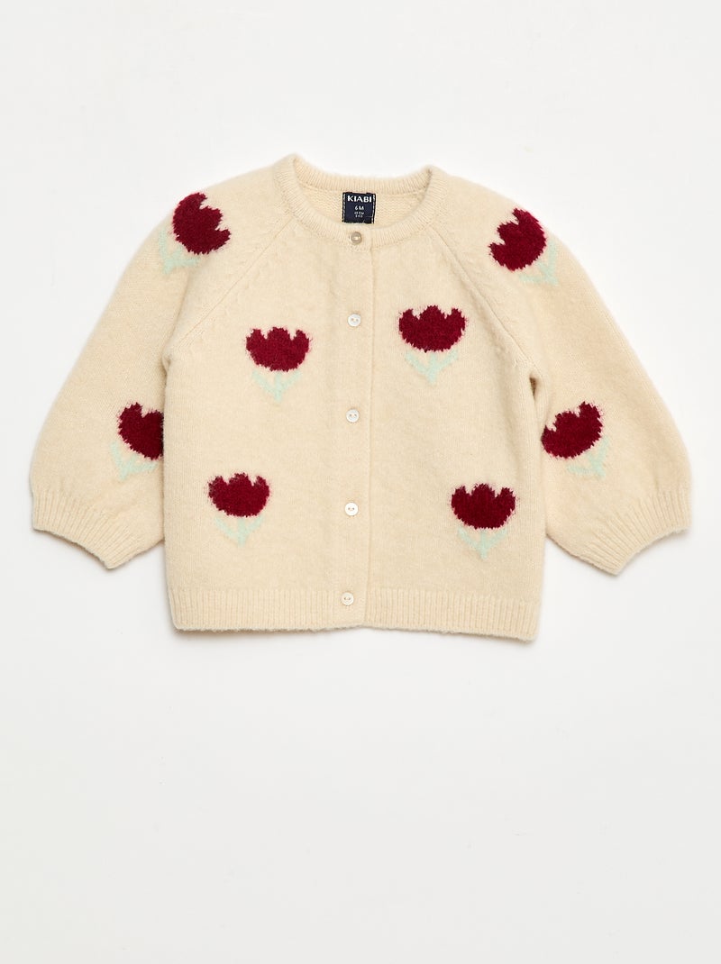 Gilet col rond à fleur Rouge - Kiabi