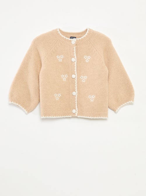 Gilet col rond avec fleurs brodées - Kiabi