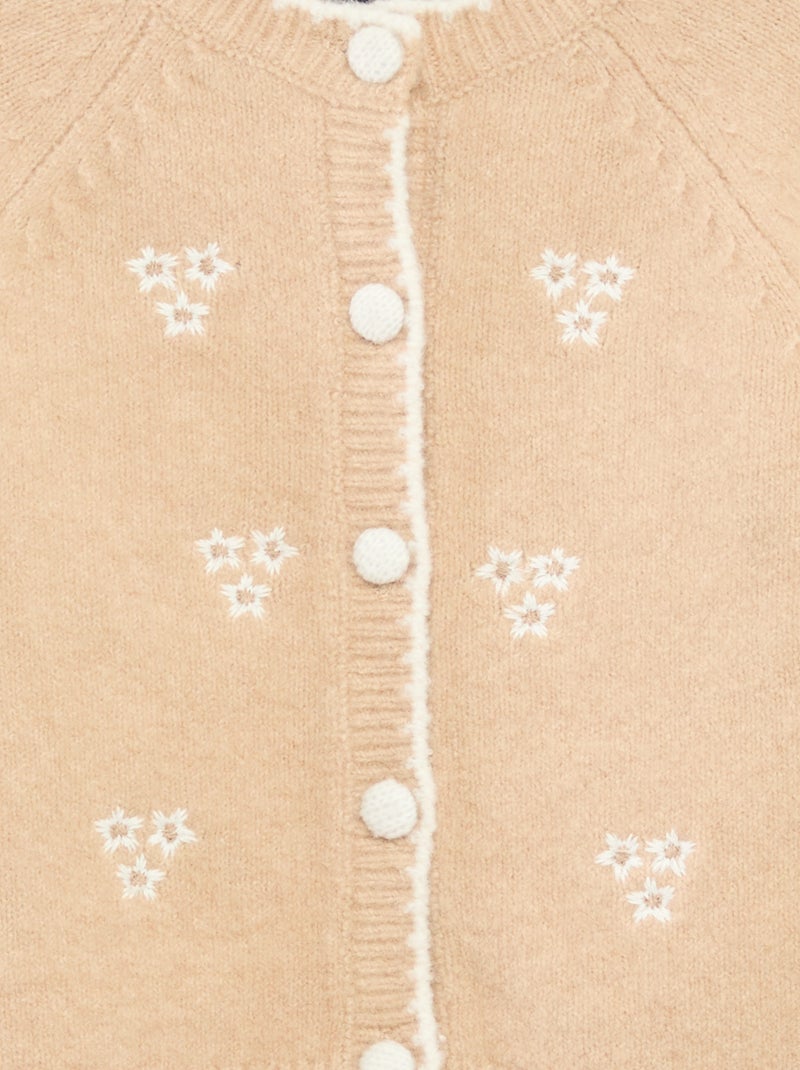 Gilet col rond avec fleurs brodées Blanc - Kiabi