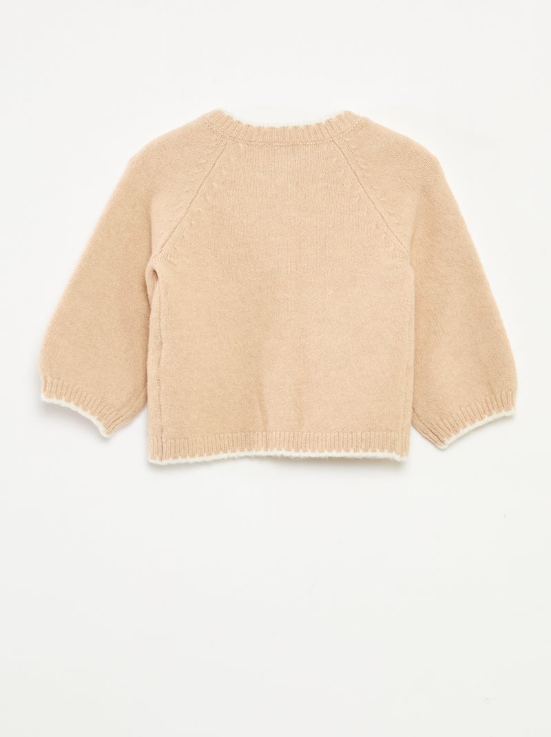 Gilet col rond avec fleurs brodées Blanc - Kiabi