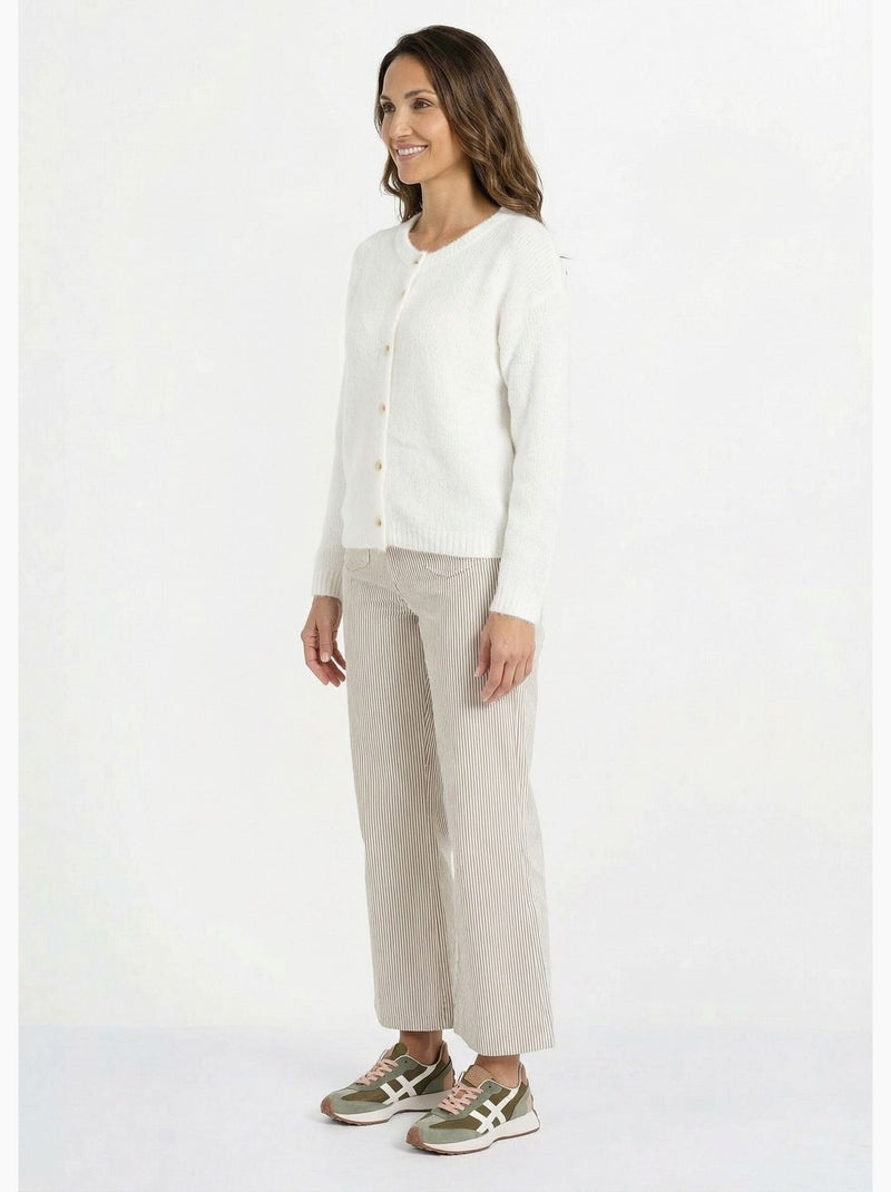 Gilet col rond en maille avec laine - AFIBEL Blanc - Kiabi
