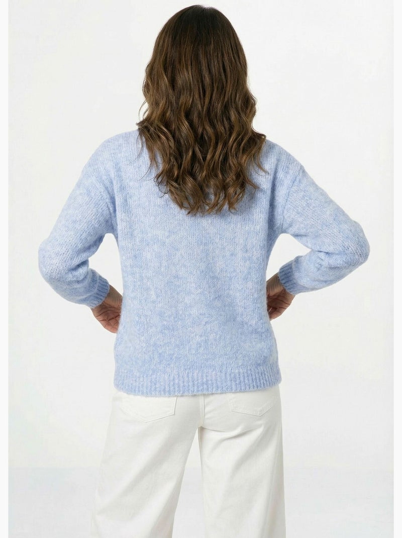 Gilet col rond en maille avec laine - AFIBEL Bleu - Kiabi