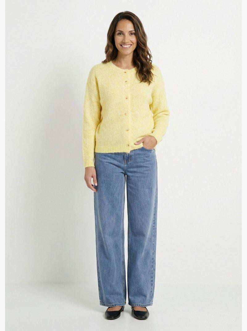 Gilet col rond en maille avec laine - AFIBEL Jaune - Kiabi