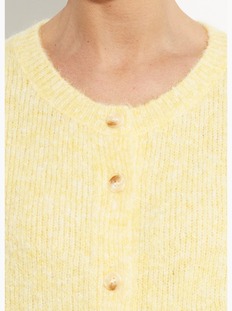 Gilet col rond en maille avec laine - AFIBEL Jaune - Kiabi