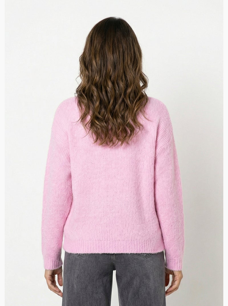 Gilet col rond en maille avec laine - AFIBEL Rose - Kiabi
