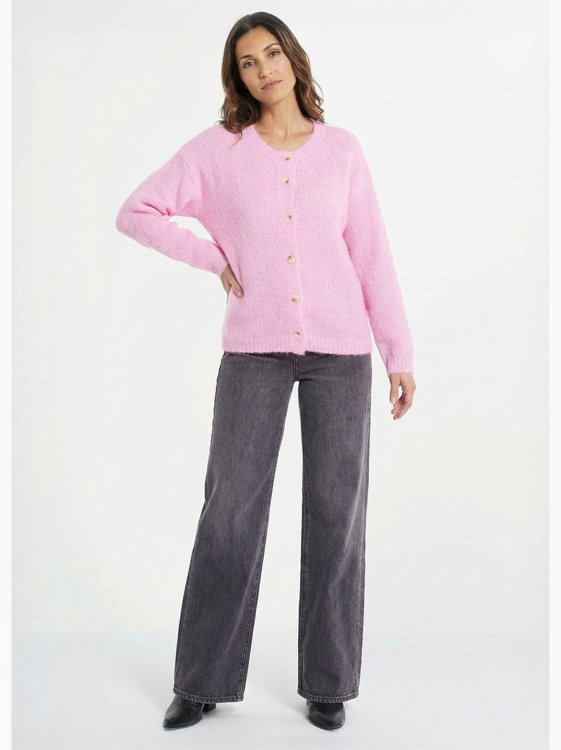 Gilet col rond en maille avec laine - AFIBEL Rose - Kiabi