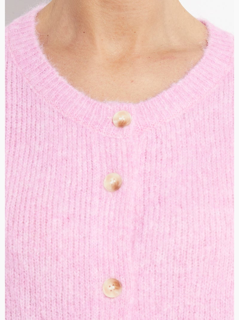 Gilet col rond en maille avec laine - AFIBEL Rose - Kiabi