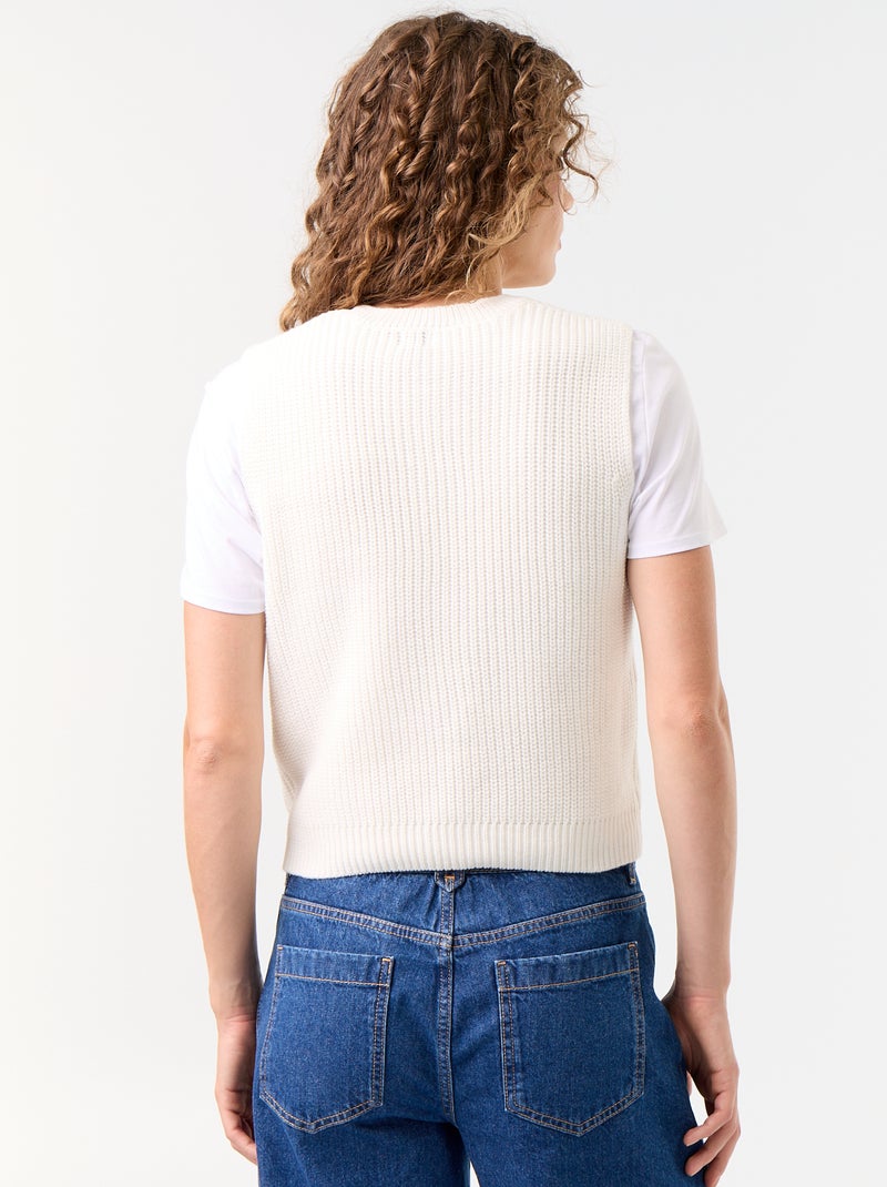 Gilet col rond en maille grosse jauge sans manches Blanc - Kiabi