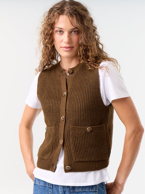 Gilet col rond en maille grosse jauge sans manches - Kiabi Gilet col rond en maille grosse jauge sans manches - Kiabi