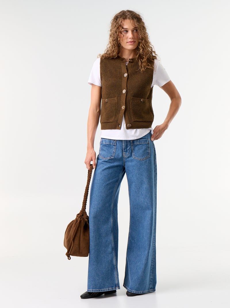 Gilet col rond en maille grosse jauge sans manches Marron - Kiabi