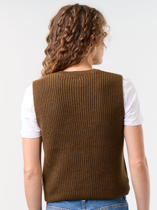 Gilet col rond en maille grosse jauge sans manches - Kiabi Gilet col rond en maille grosse jauge sans manches - Kiabi