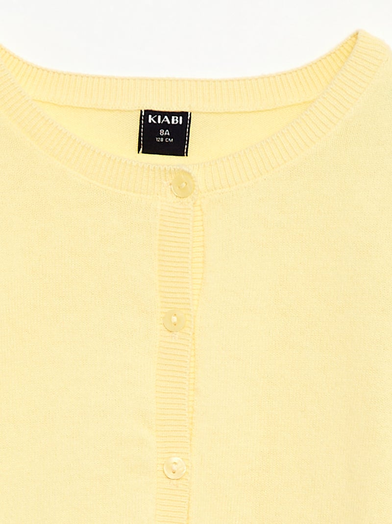 Gilet col rond léger uni Jaune - Kiabi